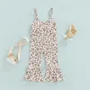 Rompers moda yaz yürümeye başlayan çocuk çocuk kız tulum playsuit kolsuz leopar baskı spagetti kayışları yüksek bel parlama pantolon j220922