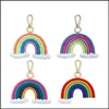 Schlüsselanhänger Lanyards Weben Regenbogen Schlüsselanhänger für Frauen Boho handgemachte Schlüsselhalter Schlüsselanhänger Rame Bag Charm Auto hängen Schmuck Geschenke 1 Dh7Gq