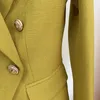 Costumes pour femmes Haute qualité Est 2022 Veste de créateur classique Boutons de lion pour femmes Double boutonnage Slim Fit Blazer texturé Couleur Moutarde