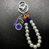 Porte-clés Lettre grecque Société SIGMA GAMMA RHO Sorority Bijoux Caniche Pendentif Porte-clés Blanc Perle Chaîne Porte-clés