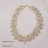 Choker Cuier Top Luxury Shiny Gold Metal Necklace For Wedding Glass Crystal Leaf Alloy Retro Neckor Smycken Kvinnor