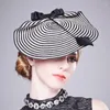 BERETS 2022 PAPER GRASS WOVEN HEADDRESS BRITISH BLOCK and WHITE STRIPED TOP HAT BERLET