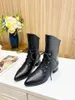 Genuine Leather Womens Boots Half Knight Chunky Heel Pointed Toes Luxury Brand Shoes Lace Up Size 35-41
