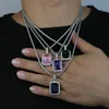 Colar pingente de CZ grande colorido com corrente de corda pavimentada 5a azul roxo verde rosa rosa pedra cúbica de zircão para homens homens moda jóias de hip hop