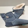 Bottes de neige bleues en denim de styliste, chaussures d'hiver en coton pour femmes et velours, nouvelles coutures à fond épais, bottes de neige plates et chaudes antidérapantes, 2022