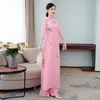 Ethnic Clothing Chinese Style Two Piece Set Women Long Tops Pant Suits Pink White Slim Vintage Harajuku Ao Dai Vietnam Elegant Printed MT606