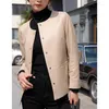 Women's Leather Spring Autumn Fashion Sheepskin Jacket For Women Casual Round Neck Khaki Sheath Short Covered Button High-end Coat