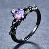 Wedding Rings Multicolor Opal Heart Stone Ring Female Luxury Crystal Crown Claddagh Vintage Black Gold Engagement For Women