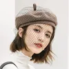 ベレット日本語スタイルの女性エレガントな顔のハイディングカボチャレースベレーベレー冬韓国高品質のヴィンテージ格子縞の画家帽子