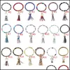 Keychains Lanyards Pu Leather Wristlet Keychain Bangle Fashion Bb Pendant Large Circle Keyring Tassel Bracelet For Women Jewelry D Dh4V7