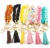 Nyckelringar Lanyards Design Colorf Acrylic Keychain Pu Leather Tassel Key Ring Girls Chain Shape Wristlet Armband For Women Drop de DHCX3
