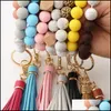 Keychains Lanyards Tassel Wood Beads Armband Keychains Keyring For Women Accessories Mticolor Key Ringshain Styles 14 Colors Drop DHQB9