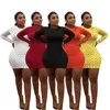 Autumn 2022 Womens Dresses Fashion Long Sleeved Sexy O-neck Hollow Hole Mesh Skirt