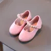 Chaussures plates filles mignonnes en cuir printemps automne perle princesse enfants fond souple noir rose bébé Performance G557