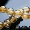 Strang 13mm Natürliches Gelbgold Haar Titan Rutilquarz Kristall Runde Perle Schmuck Mann Frau Stretch-Armband