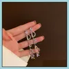 Hoop Huggie Fashion Shiny Letter Rhinestone Hoop Drop Earring For Women Long Pendant Crystal Dangle Earrings Party Jewelry Gifts D Dhv8Y