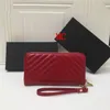 Cartera de diseñador de lujo de calidad para mujer, bolso de mano de gran capacidad de cuero negro puro, billeteras con ranura para tarjetas múltiples, billetera cero para teléfono móvil Ba236a