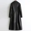 Women's Leather Lady Genuine Real Sheepskin Suede Coat Spring Autumn Women X-Long Dress Outerwear Garment LF21066KQN