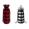 New Christmas Plaid Wine Bottle Bags Coulisse Red Plaid Wine Bottles Cover Gift Bag Decoration