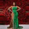 Sexy See przez sukienki wieczorne Sukienki bez rękawów syrena plus size Aso ebi crystals z koralikami suknie balowe satynowe sukienka tiulowa