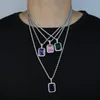 Большое красочное ожерелье CZ с веревочной цепью мощено 5а синий фиолетовый зеленый розовый кубический камень для женщин для женщин модные хип -хоп украшения