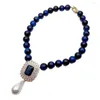 Choker Y.YING Blue Tiger Eye Collier Cubic Zirconia Pave White Shell Pearl Pendant pour femme