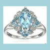 Anneaux de mariage Wish Selling Ladies Party Light Blue Gem Ring Sier Plaqué Accessoires Brit22 Drop Delivery 2022 Bijoux Dh2Ow