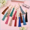 Keychains Lanyards Long Tassel Keychain Car Bag Hanging Pendant Ornaments Present For Women Girls Trinket Leather Rhinestone Bow Key DH9HY