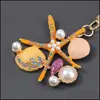 Keychains Lanyards Fantasie Cartoon Zee Wereld Pearl Shell -zeester Keychain Pentagram Crystal Keychains Ladies Bag Cars Key Alloy PE DHC2Z