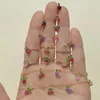 Cluster Rings Ins Cute Fruit For Teen Girls Gift Crystal Cherry Gold Color Dainty Ring Accessories Women's Kpop Jewelry Trend KBR055