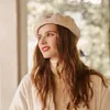 Berets 2022 Autumn and Winter Beret Pumpkin Hat Elegant Metal Letters Wild Pure Color Woolen Ladies Painter