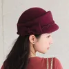 Berets Seioum Wool Beret Winter Women Felt Bow French Beanie Fedora Hat