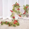 Dekorative Blumen, 2 m, Kiefernnadeln, Schaumstoff, rote Beeren, künstliche Pflanzenrebe mit LED-Lichterkette, Weihnachtsbaum, Fenster, Heimdekoration, Fake
