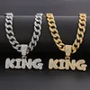 Kolye Kolyeler Hip Hop Kral Harfleri Miami Küba ile Kolye Buzlu Bling Bling Hiphop Erkek Takı Mücevher Hediye 221026