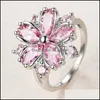 Eheringe Eheringe Niedliche weibliche rosa Kristallstein-Ring-Charme-gehobene dünne für Frauen zierliche Braut-Blumen-Zirkon-Verlobungs-R Dhhbr