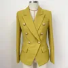 Kvinnors kostymer högkvalitativ EST 2022 Classic Designer Jacket Kvinnor Lion -knappar Double Breasted Slim Fit Textured Blazer Color Mustard