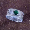 Anneaux de mariage Anneaux de mariage évider fleur pierre verte pour femmes zircon cubique large doigt bague de fiançailles femme Vintage bijoux Dhgb1