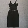 Casual Dresses 2022 Good Quality Summer Women Black O Neck Backless Diamonds Midi Bandage Dress Party Eveing Wholesale