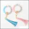 Keychains Lanyards Tassel Wood Beads Armband Keychains Keyring For Women Accessories Mticolor Key Ringshain Styles 14 Colors Drop DHQB9