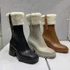 Luksusowy projektant kobiet półbuty buty zimowe masywne Med obcasy zwykły kwadratowe palce buty Rainboots Zip kobiety do połowy łydki Booty odporne na zużycie grube podeszwy buta