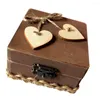 Jewelry Pouches Vinatge Style Square Wooden Ring Bearer Box Heart Pillow Lover Gift Adorned With Pieces Case