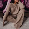 Women's Two Piece Pants Stylish Casual Outfit Set Sweater High Waist Hooded Knitted Sweatshirt Long Pure Color