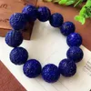 Strand äkta naturliga kungblå lapis lazuli sten längtade upp 20 mm runda stora pärlor kvinnor man stretch armband certifikat