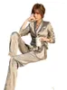 Zweiteilige Damenhose, 2 glänzende Seidengürtel, Champagner-Sets, einfaches Temperament, professioneller Anzug, Damen, High-End, schlicht, lässig, Business