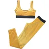 Damen Leggings 2 Stück Yoga Outfits Mode Luxusdesigner Gold Samt Tracksuit Feste Farbnossen -Fitnessstudio -Anzug BH Top und Long Hosen Sets Print Sport Wear