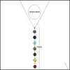 Pendant Necklaces Sier Simple Style 7 Chakra Mticolor Natural Stone Beads Pendant Necklace Long Chain For Women Charm Collier Collar Dhse7