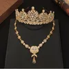 Necklace Earrings Set Algerian Wedding Jewelry Bridal Tiara Crown Red Green White Moon Shape Crystal Pendant Female Party Favor