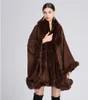 Mantella da donna Autunno inverno femmina lontra collo di pelliccia di coniglio scialle mantelle grande cardigan lavorato a maglia cappotto sciolto tenere caldo Capispalla colore puro cappotti cappotto di velluto lungo tipo 9