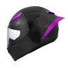 Мотоциклетные шлемы Женщины фиолетовые углеродные шлем с полным лицом в гонках с большим спойлером, одобренной Capacete Casque