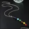Pendant Necklaces Sier Simple Style 7 Chakra Mticolor Natural Stone Beads Pendant Necklace Long Chain For Women Charm Collier Collar Dhse7